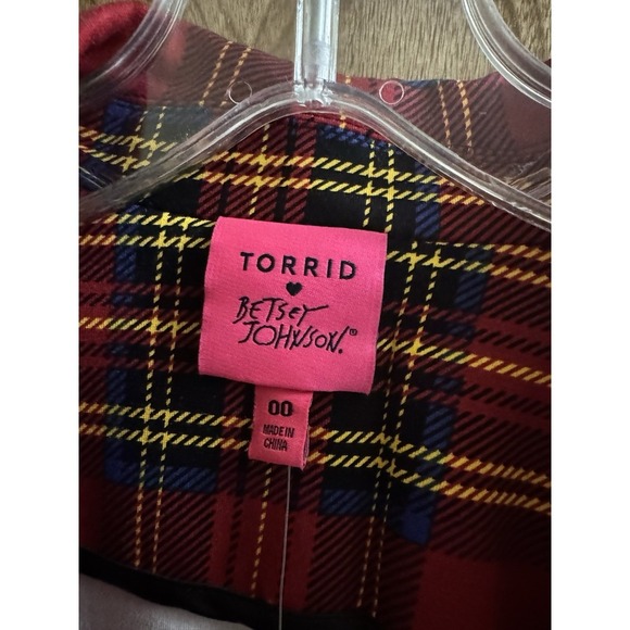Torrid Betsey Johnson Blazer Women 00 Red Plaid Preppy Academia Jacket M/L *READ - Picture 3 of 12